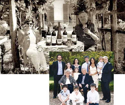 Collage met archiefbeelden en een familiefoto van de familie Nuti