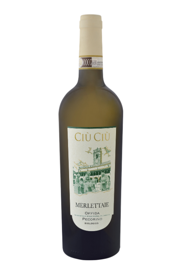 Merlettaie Offida Pecorino DOCG · Ciù Ciù · alleen de fles, transparante achtergrond