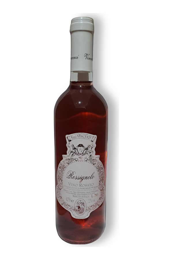 Rossignolo Vino Rosato – Fratelli Vincenzi · vrijstaande fles met transparante achtergrond