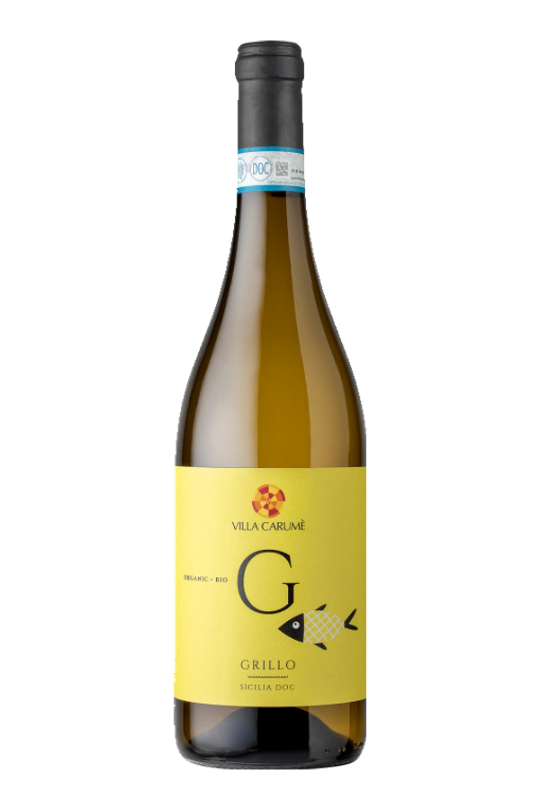 Villa Carumè Grillo Sicilia DOC 2025 · Assuli · alleen de fles, transparante achtergrond